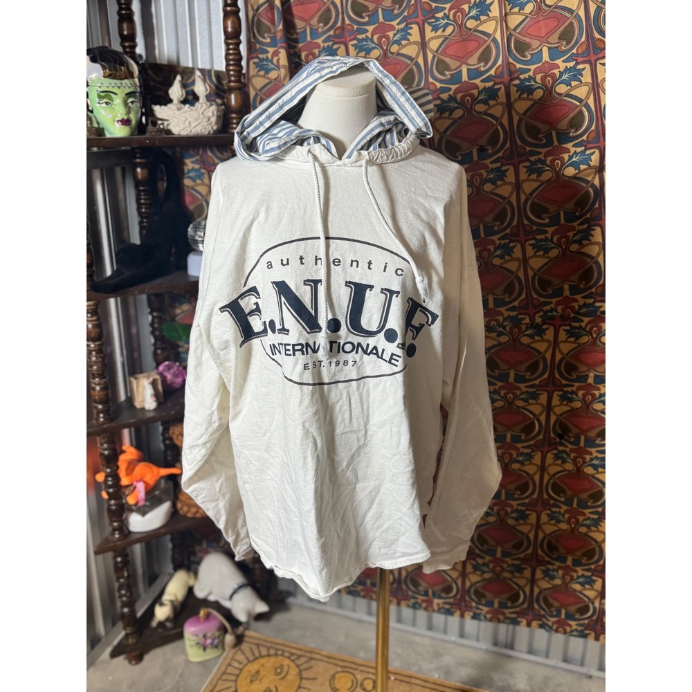 E.N.U.F. Internationale Authentic Hoodie Size M Vintage 1987 Striped Hood